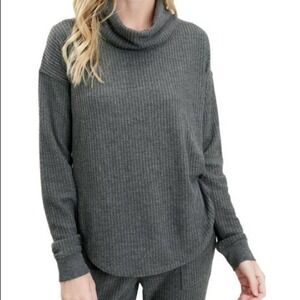 Roolee Charcoal Grey Raglan Cowl Neck Tee size M